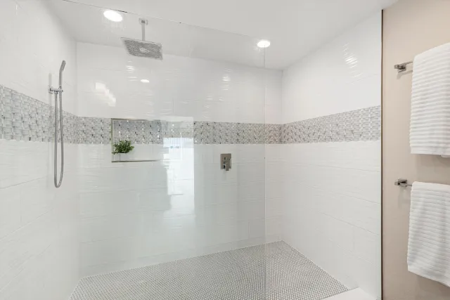 a view of a bathroom with a shower