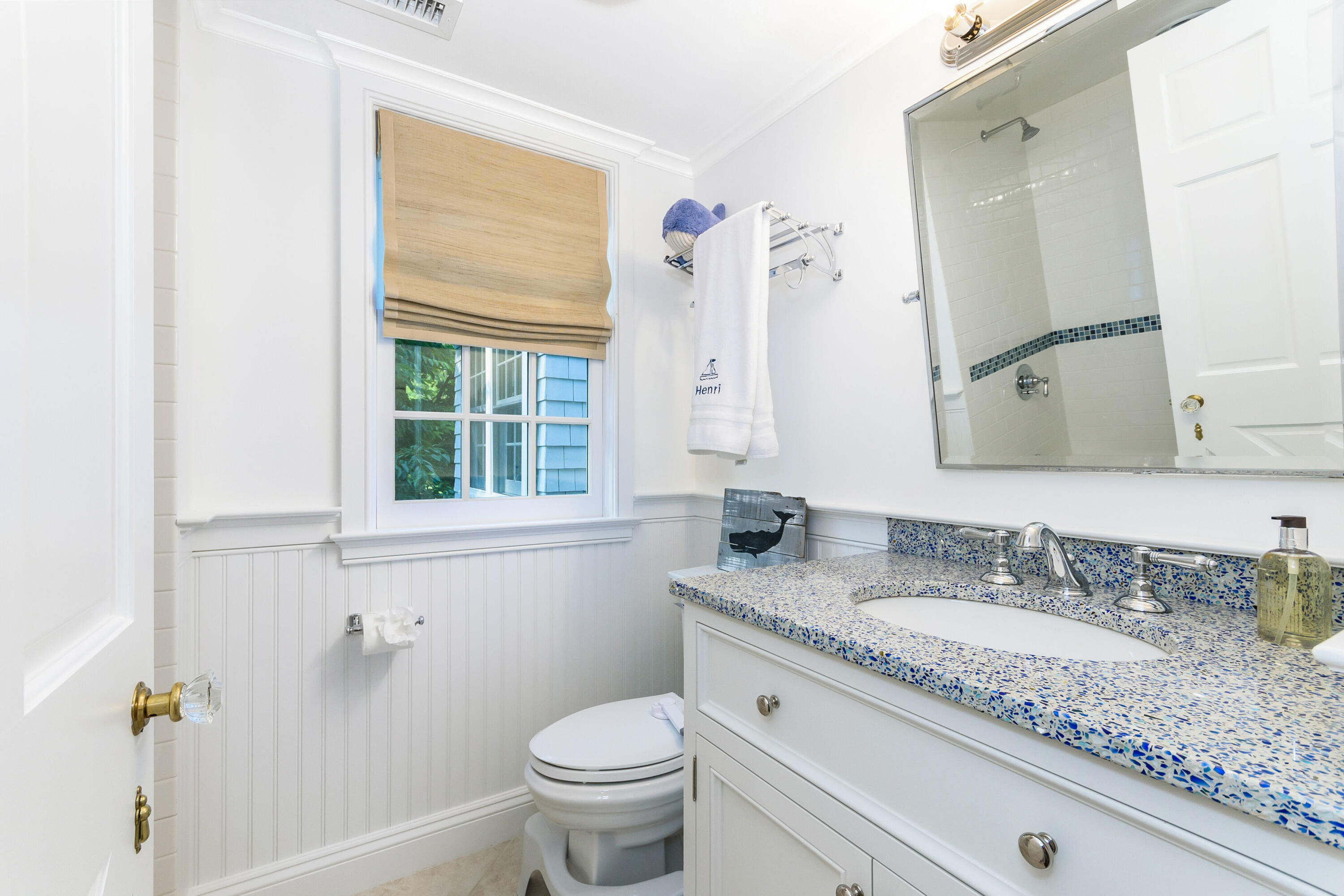 9 Sylvan Road Darien, CT 06820 - Photo 26 of 39 a bathroom with a granite countertop bathtub sink vanity mirror and toilet