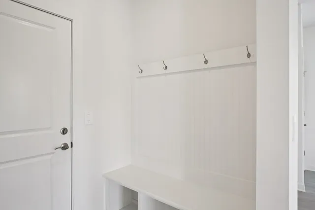 a view of small space with racks on the wall