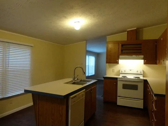 a kitchen that has a sink and a stove