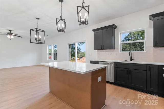 a kitchen with cabinets a sink and stainless steel appliances