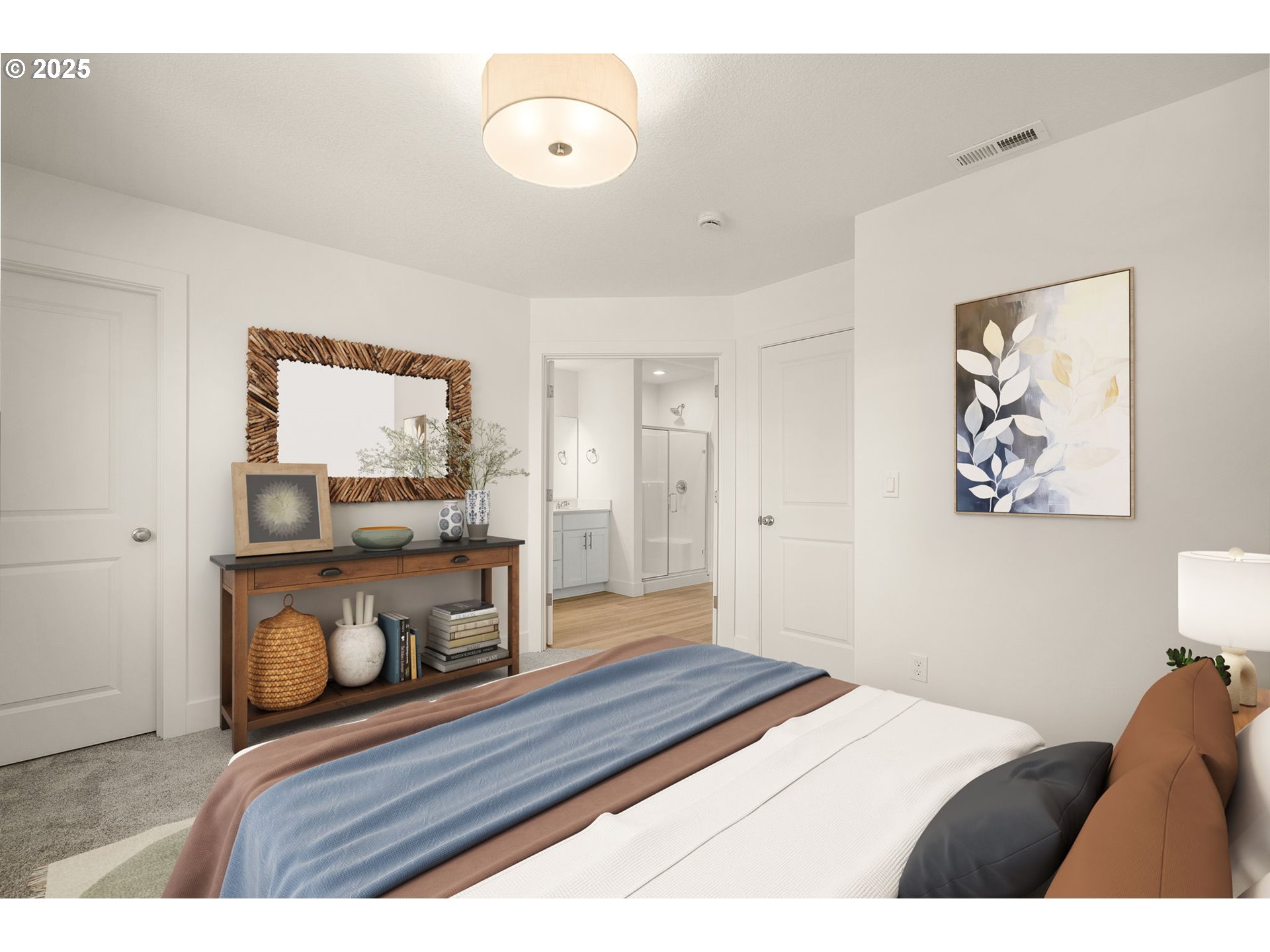 18933 Southwest Hazelwood Lane, Unit L9 Beaverton, OR 97078 - Photo 7 of 29 a bedroom with a bed and a flat screen tv