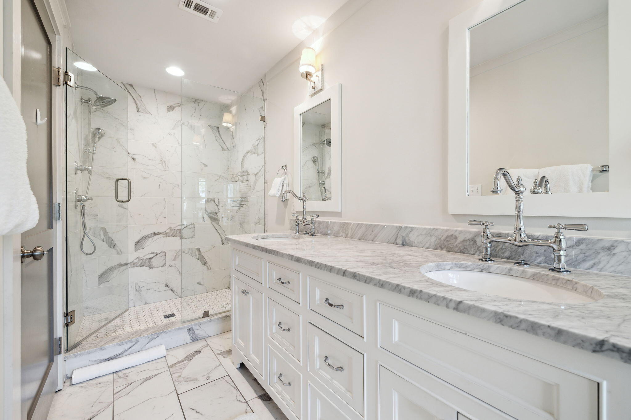 59 Montigo Avenue Santa Rosa Beach, FL 32459 - Photo 23 of 48 a bathroom with a granite countertop sink mirror and shower