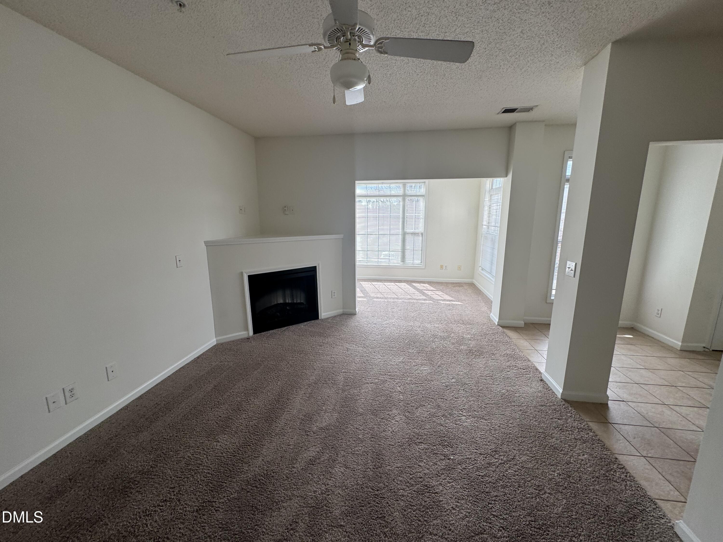2501 Huntscroft Lane, Unit 201 Raleigh, NC 27617 - Photo 10 of 19 an empty room with fireplace and windows