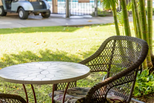 a view of swimming pool from a balcony
