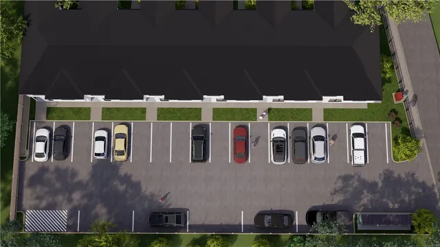 a front view of building with outdoor space