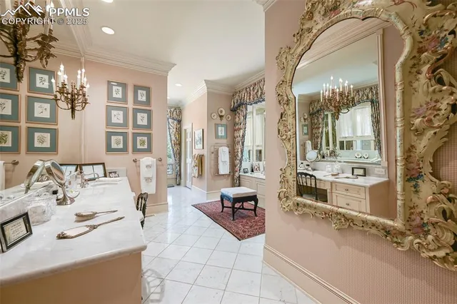 a spacious bathroom with a double vanity sink mirror and