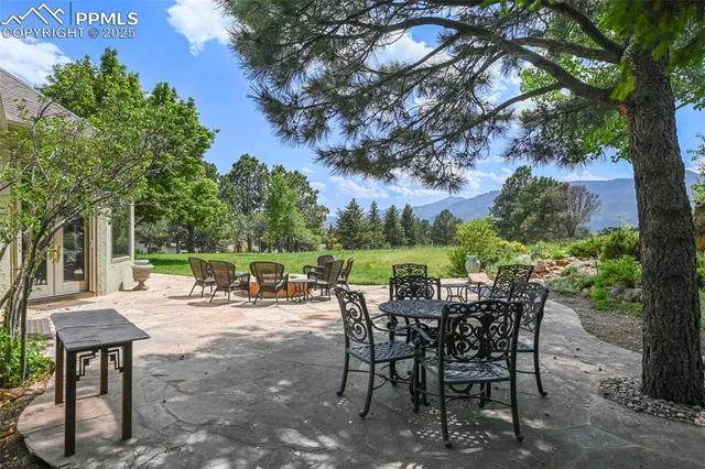 a backyard of a house with outdoor seating