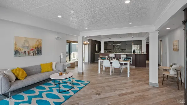 a view of a terrace with a lake view