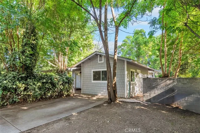 a view of a yard with a tree