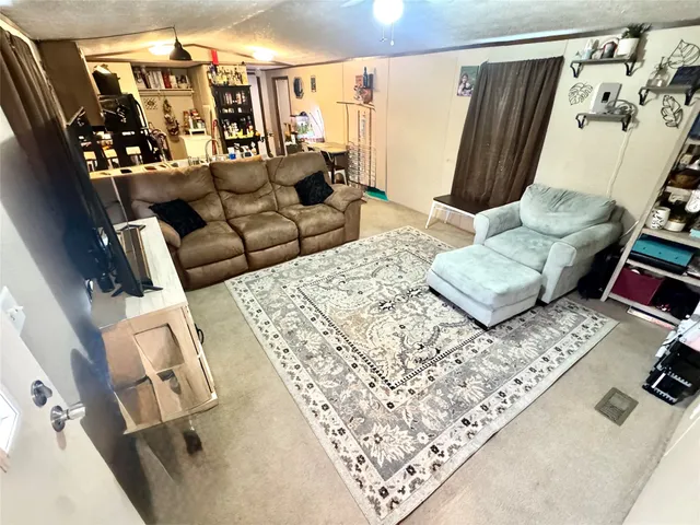 a living room with furniture and a rug