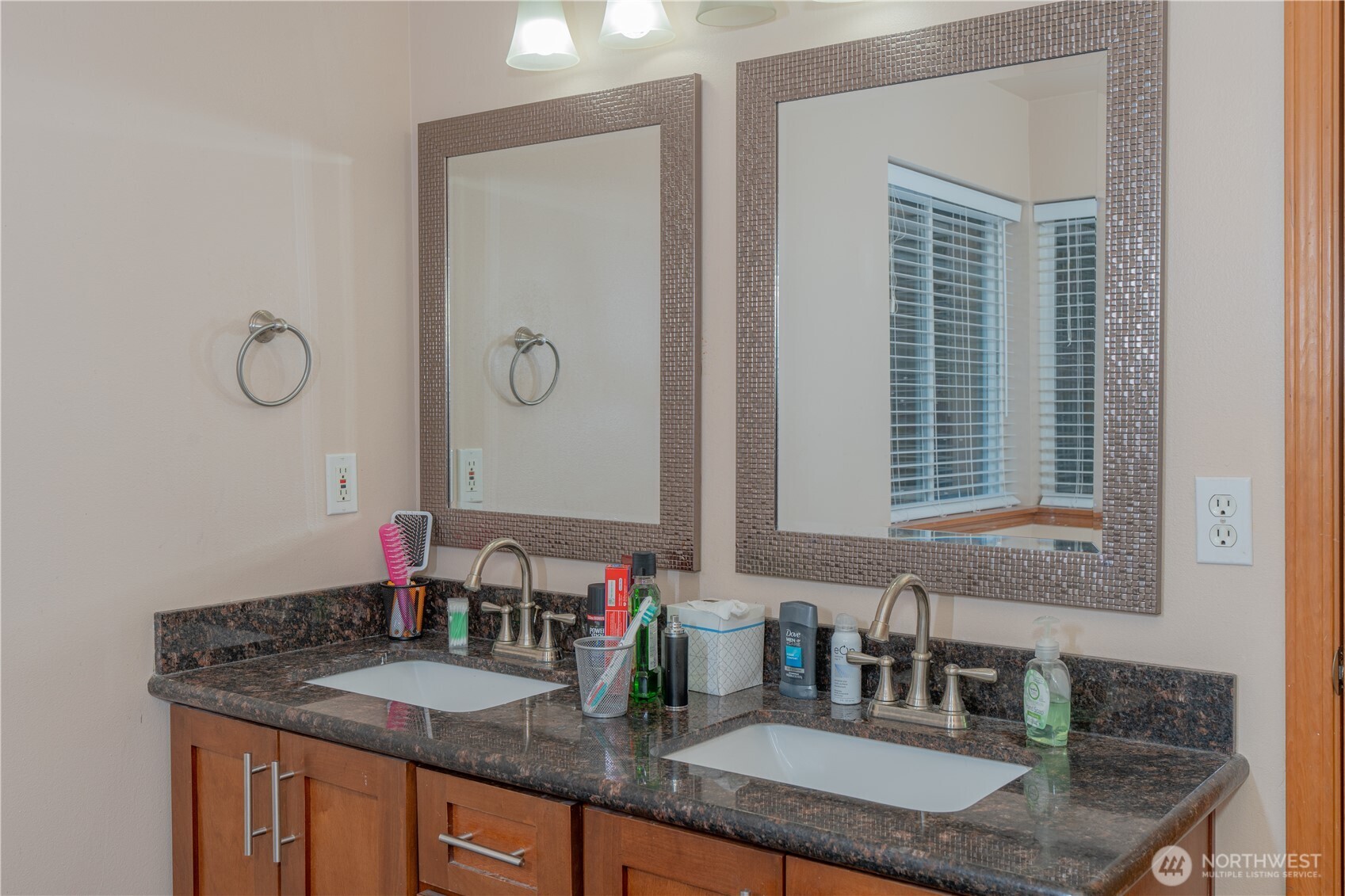 27309 111th Place Southeast Kent, WA 98030 - Photo 20 of 20 a bathroom with a granite countertop sink and a mirror