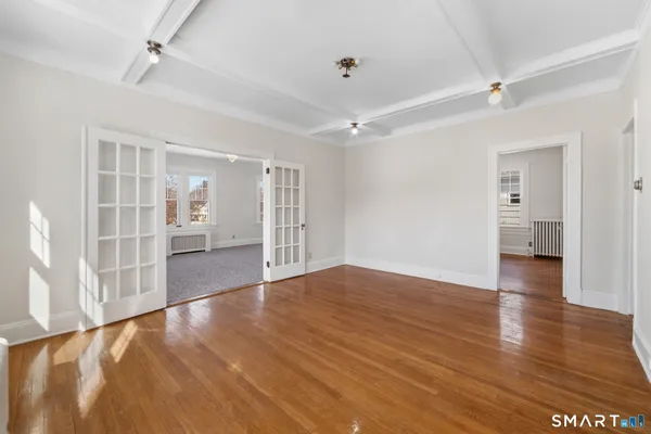 a room with a walk in closet and window
