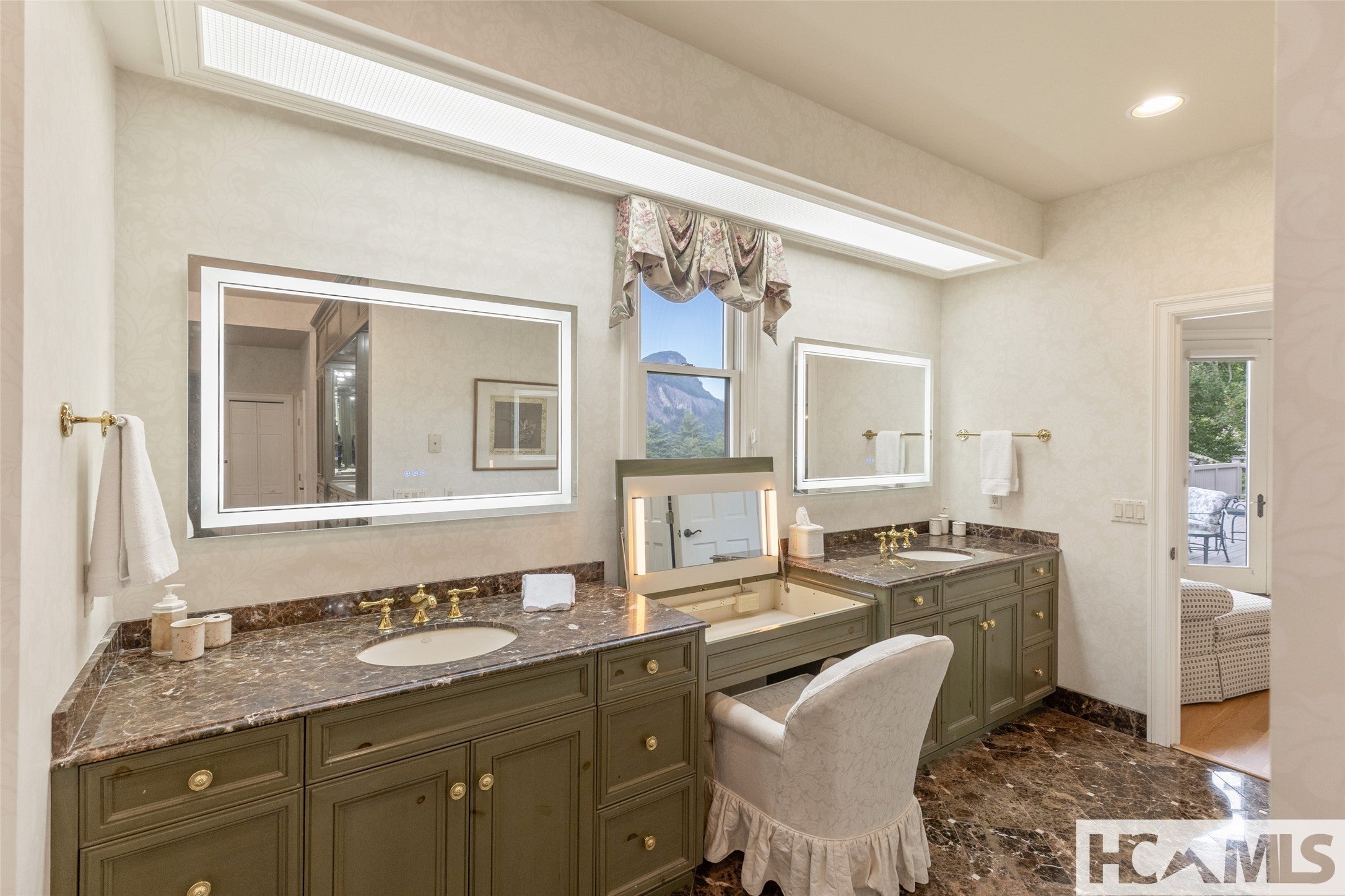 2130 Falcon Ridge Highlands, NC 28741 - Photo 53 of 94 Pop-Up Vanity Mirror Area with Storage for Makeup and Hair Tools Underneath