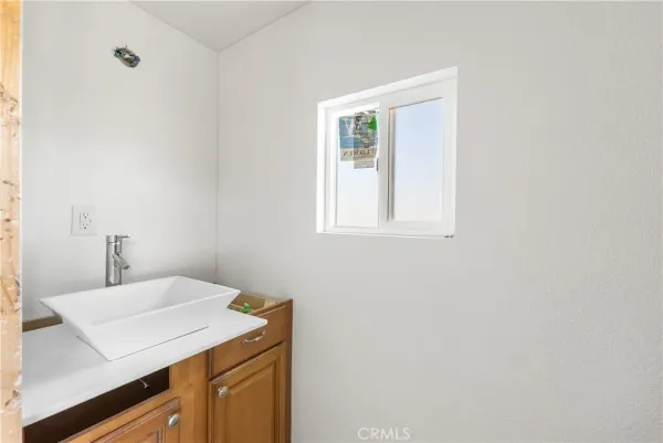 a view of a room with windows