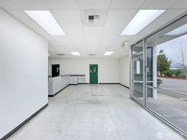 a white building with kitchen view