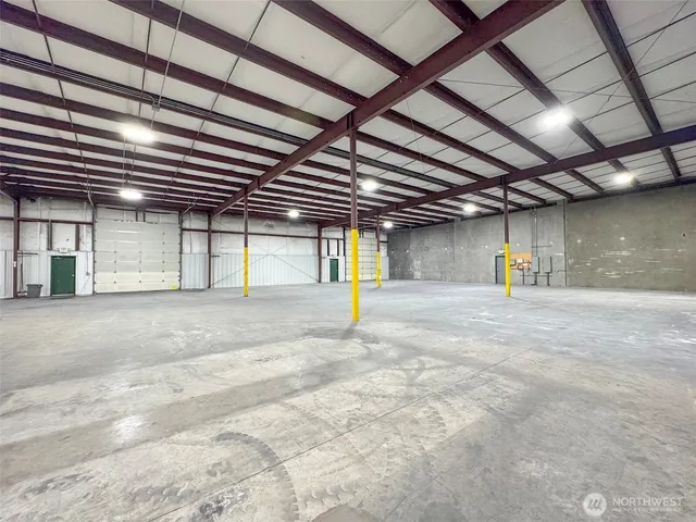 a view of an empty room with traffic signal