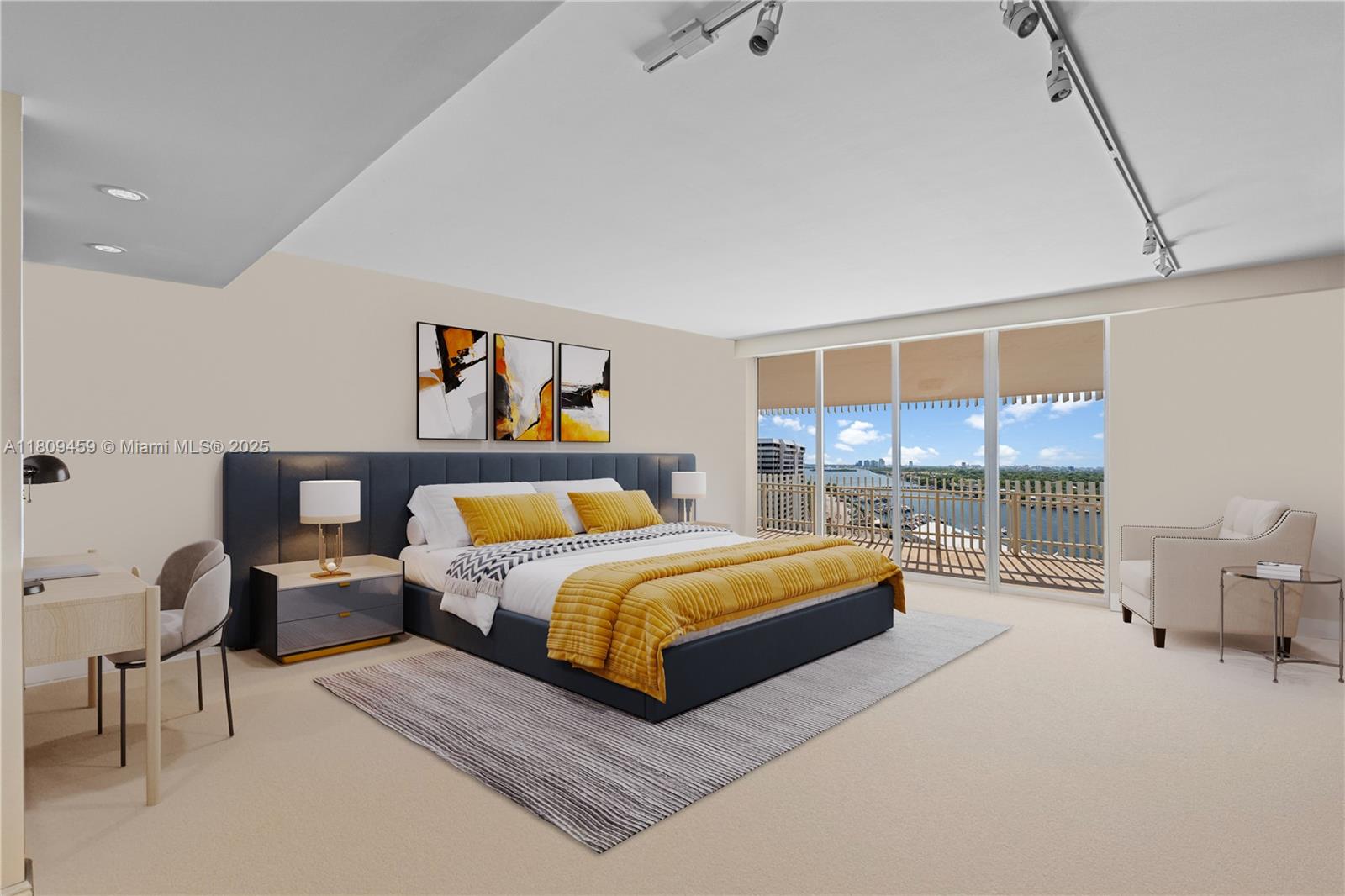 3 Grove Isle Drive, Unit C1610 Miami, FL 33133 - Photo 12 of 33 a bedroom with a bed and large window