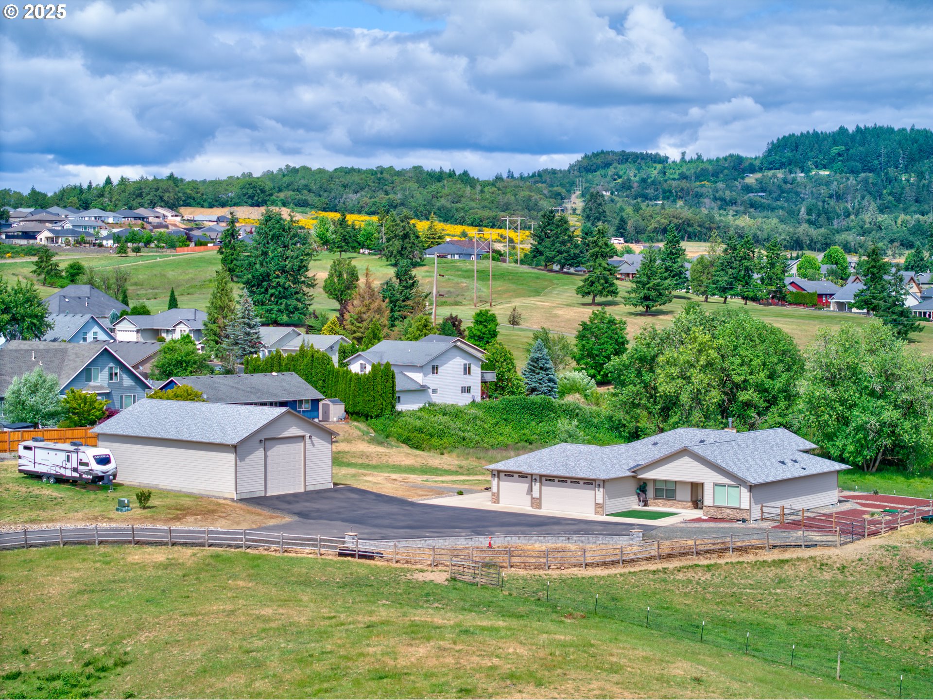 910 Swallow Avenue Sutherlin, OR 97479 - Photo 37 of 44 an aerial view of a house with a garden and lake view