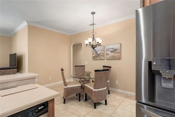 a dining room well furnished