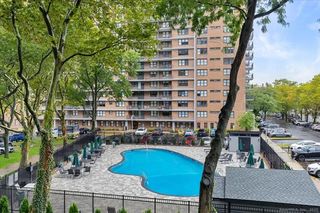 a front view of a building with street view