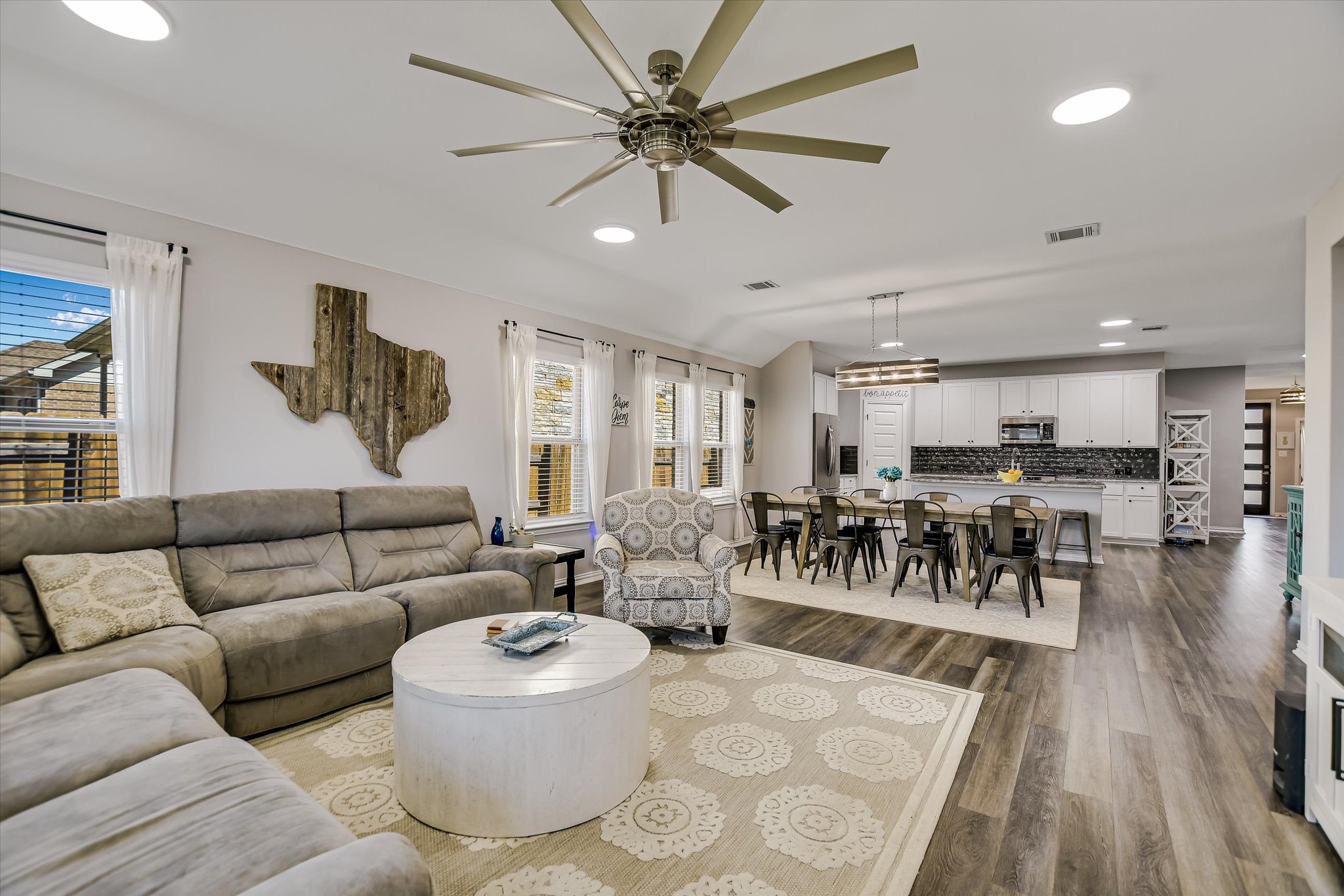 1101 Terrace View Drive Georgetown, TX 78628 - Photo 4 of 20 Living area with recessed lighting, ceiling fan, and dark wood finished floors