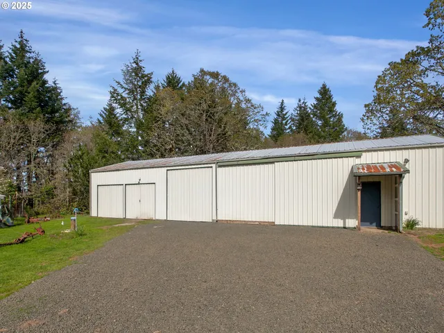 a view of a garage with storage