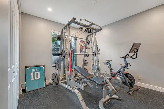 a view of a room with gym equipment