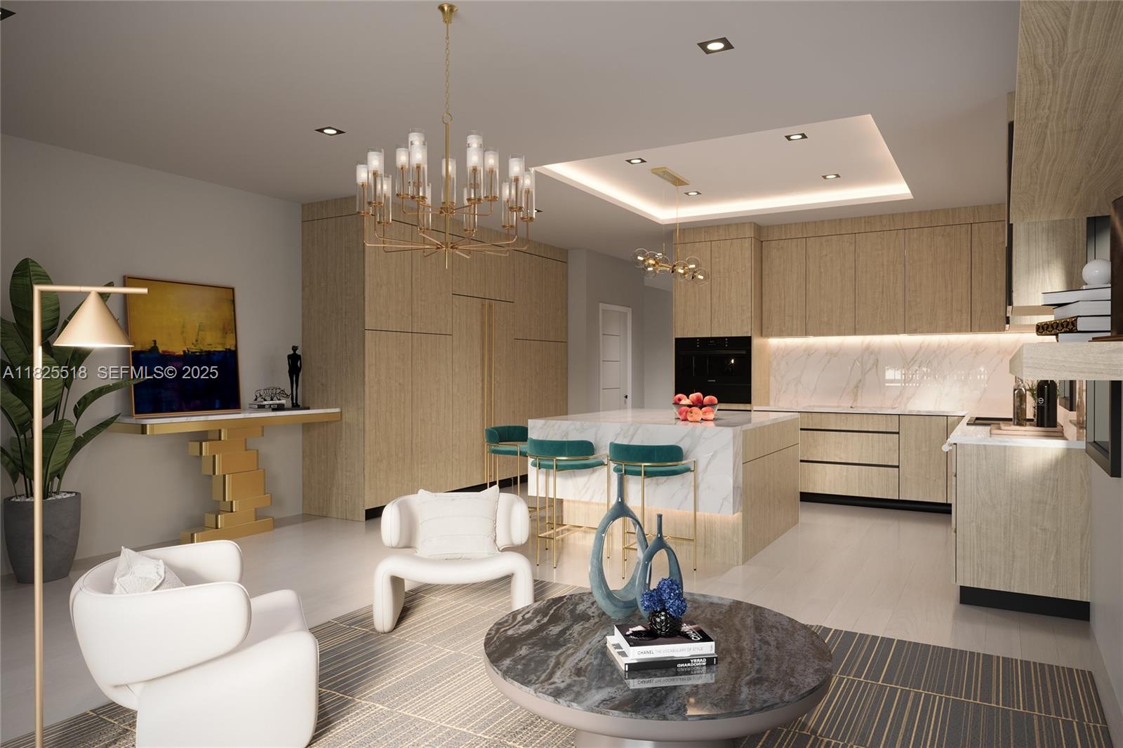 3187 Southwest 23rd Street, Unit A Miami, FL 33145 - Photo 12 of 16 a living room with furniture and a chandelier