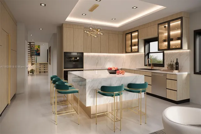 a kitchen with stainless steel appliances kitchen island granite countertop a sink and cabinets