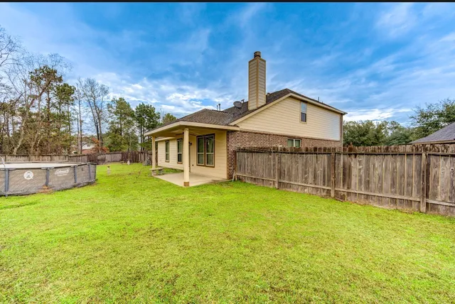 a view of a porch with a backyard