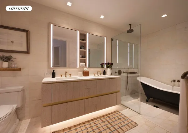 a spacious bedroom with a bed and a dresser