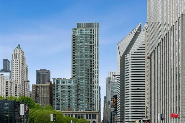 a city view with tall buildings