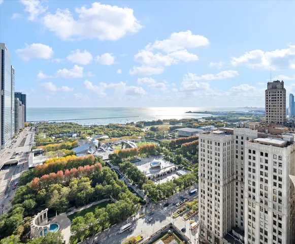a view of city with tall buildings