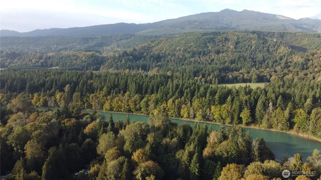 a view of a lake with mountains in the background