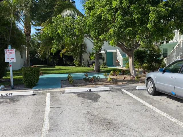 a view of a back yard with a table and chair plants
