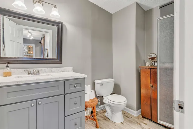 a bathroom with a toilet a sink and mirror