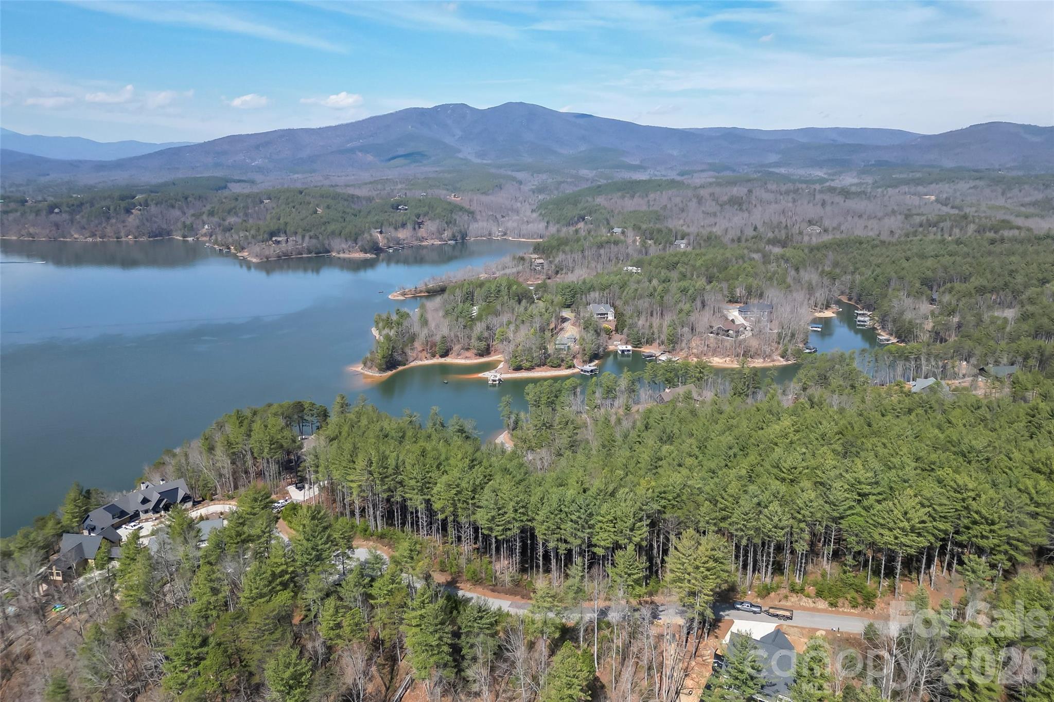 a view of a lake with mountains in the background