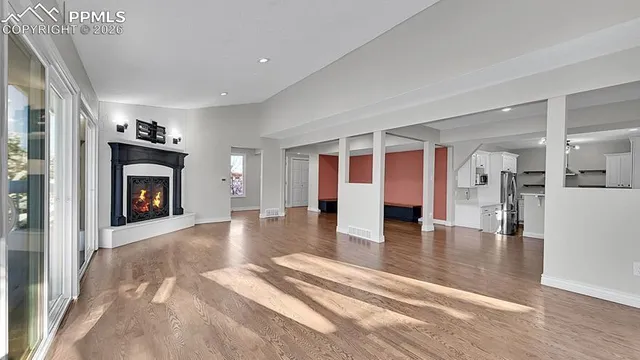 a view of an entryway with a fireplace