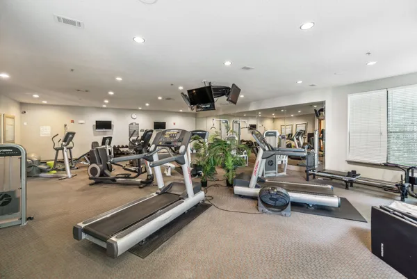 a view of a room with gym equipment