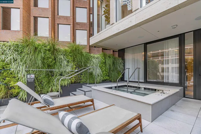 a view of a room with a large window