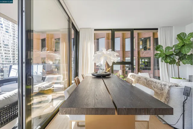 a living room with large window