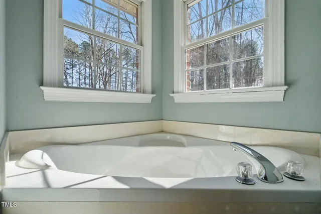 a view of a bathtub in a room