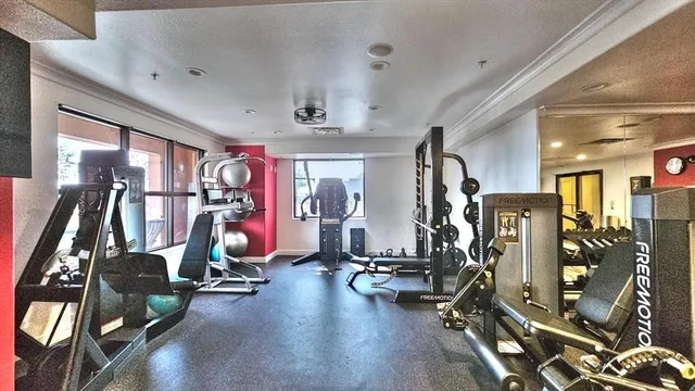 a view of a room with gym equipment