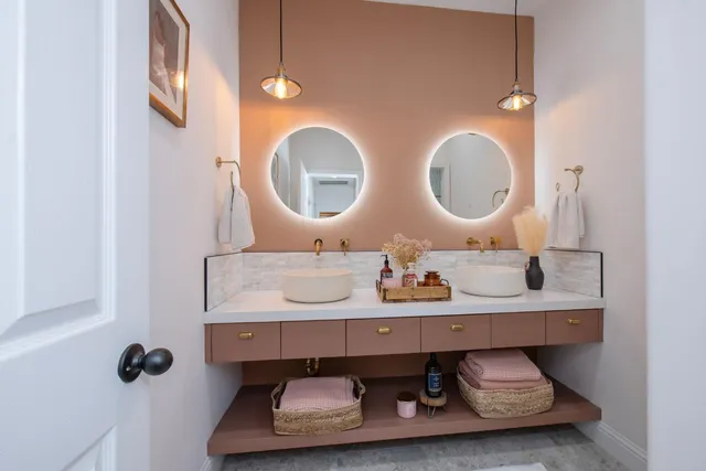 a bathroom with a shower and a toilet