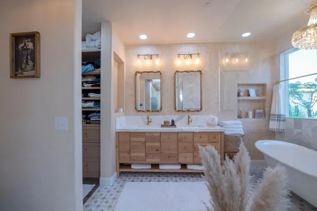 swimming pool view with a seating space