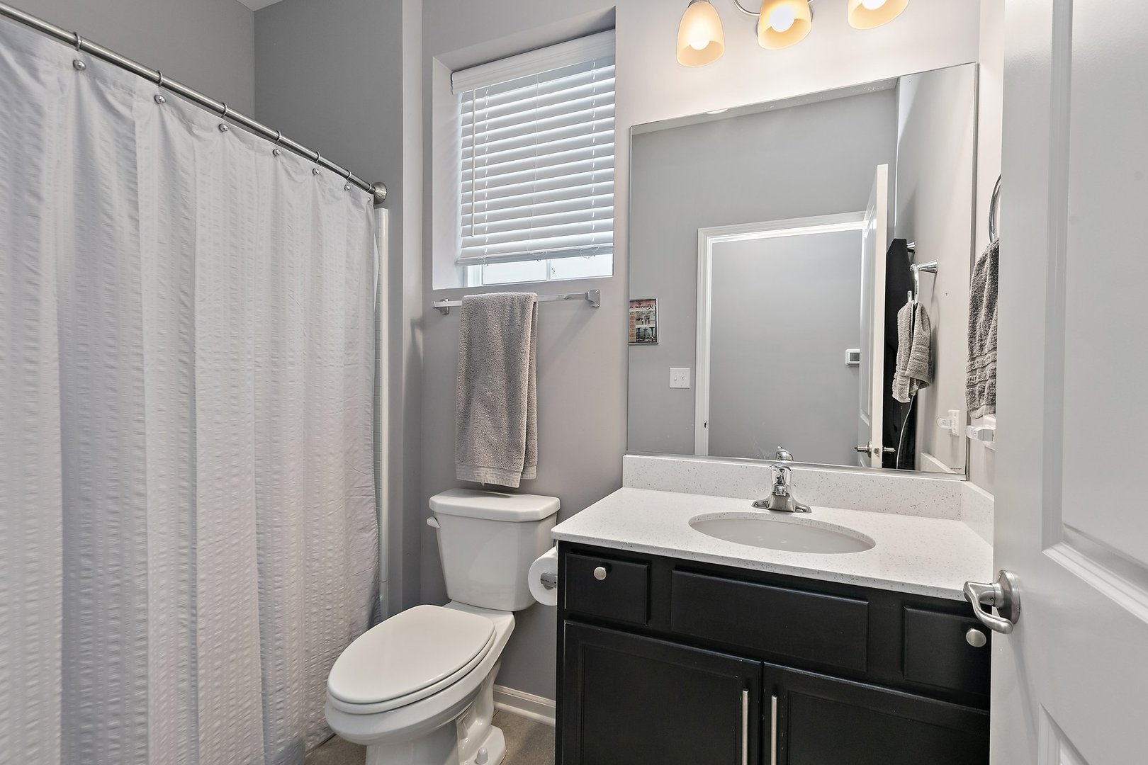 1979 Southern Circle, Unit 1979 Pingree Grove, IL 60140 - Photo 12 of 22 a bathroom with a sink a toilet a mirror and shower curtain