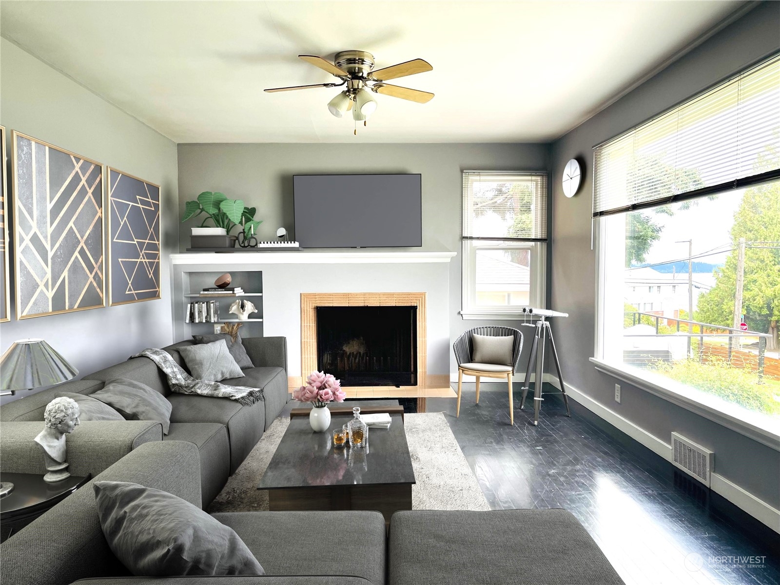 7513 South Sunnycrest Road Seattle, WA 98178 - Photo 6 of 16 a living room with furniture fireplace and flat screen tv