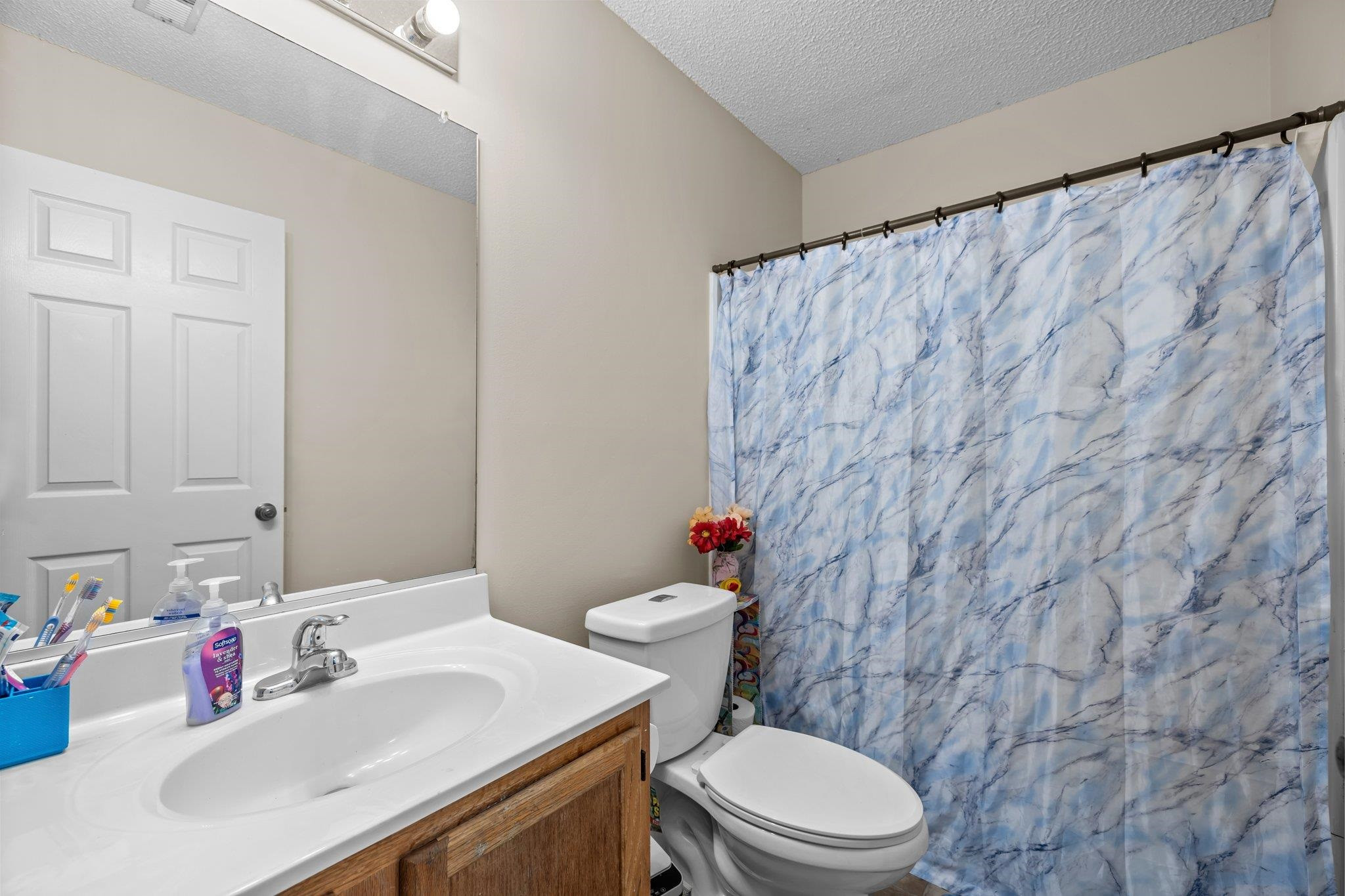 2208 Dobbin Place Raleigh, NC 27604 - Photo 28 of 42 a bathroom with a sink a toilet and a mirror