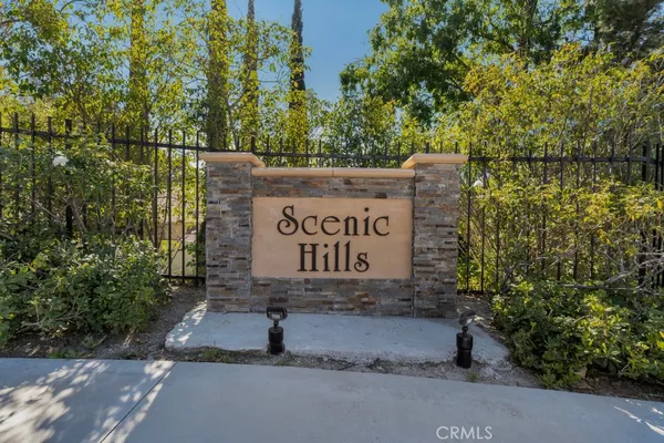 a garden view with a bench